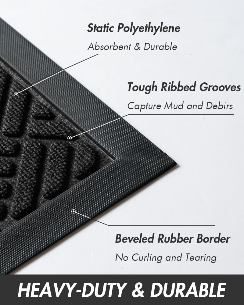 Black Non Slip Absorbent Rubber Doormat V453938
