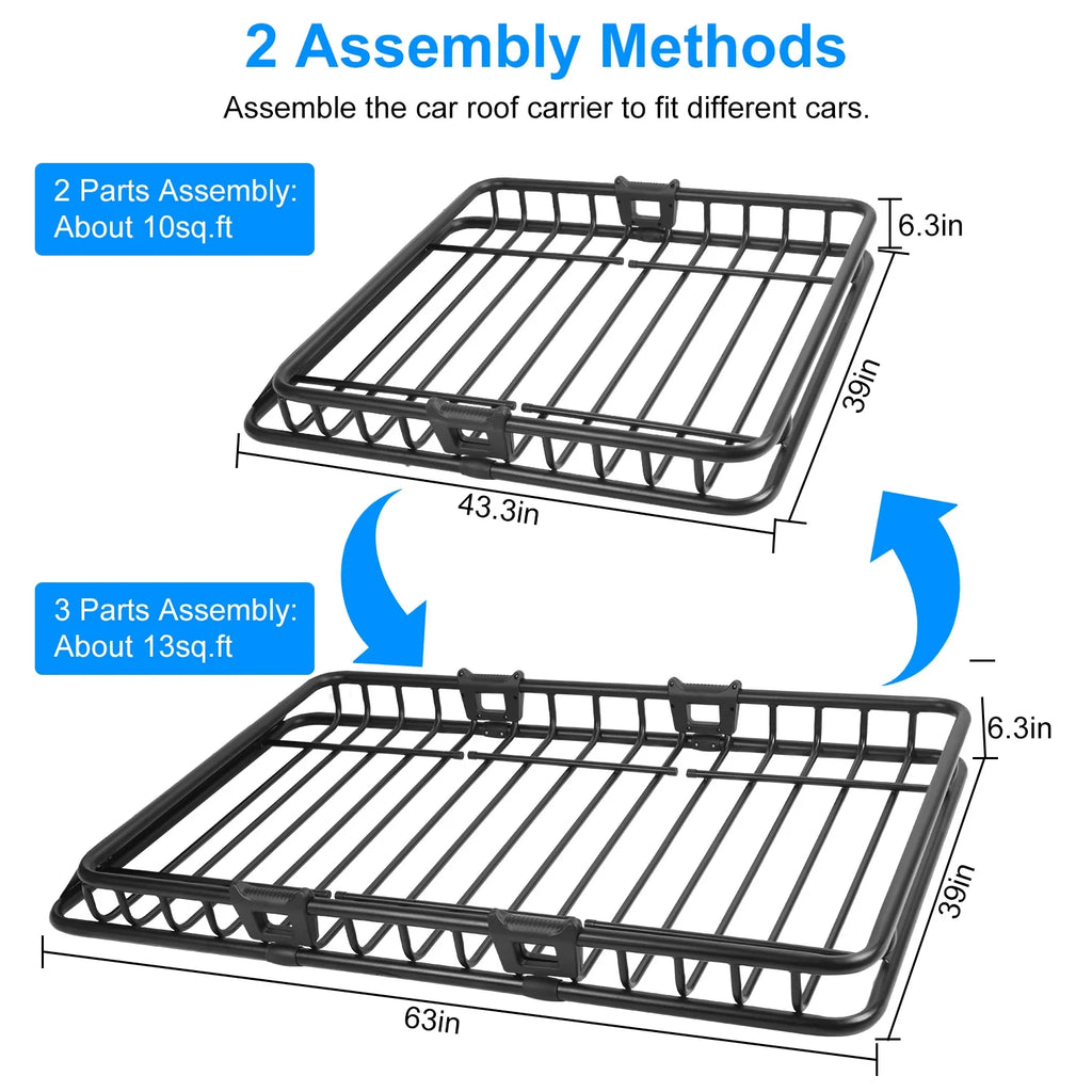 64" Roof Rack Cargo Carrier Car Top Luggage Basket Black with Net and Hook D883743