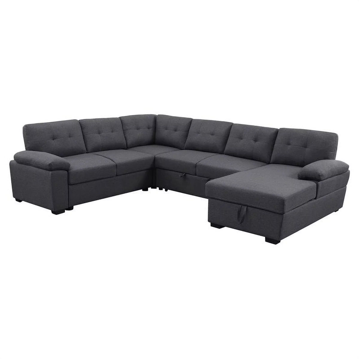 Dark Gray 5-Seat Fabric Sleeper Sectional Sofa with Storage E190