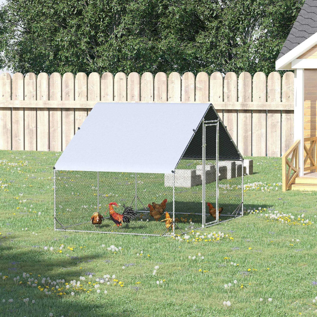 Large Metal Chicken Coop with Cover and Lockable Door J258322