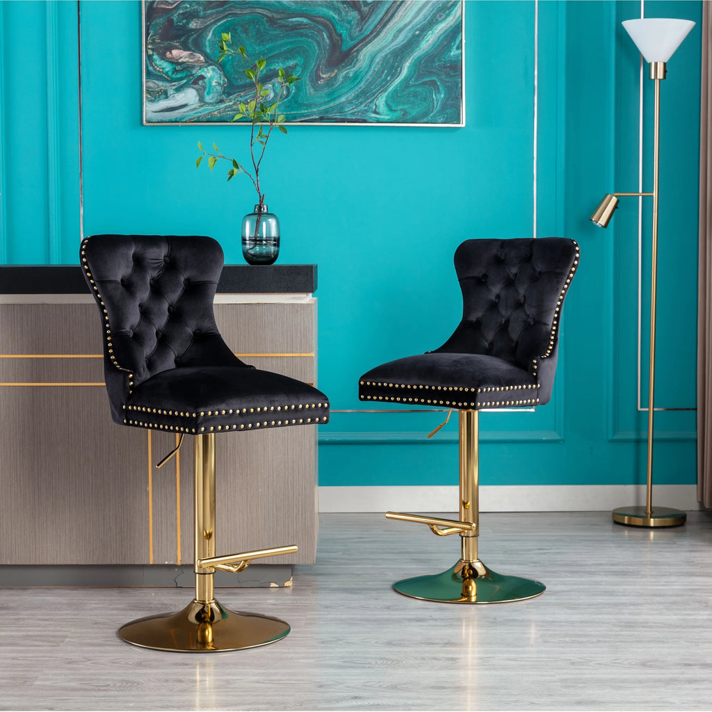 Black Velvet Swivel Bar Stools Set of 2 A291