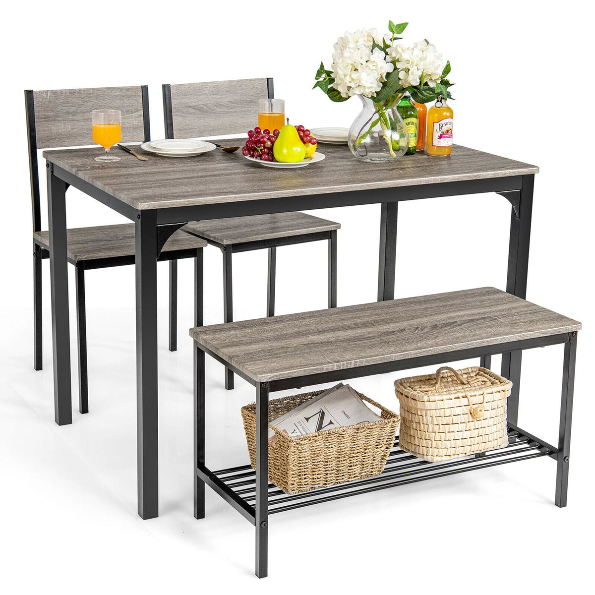 4 Pc Dining Table Set with 2 Chairs and Bench R543