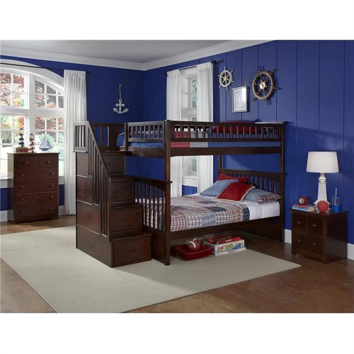 Antique Walnut Full Over Full Size Bunkbed with Drawers Y162906