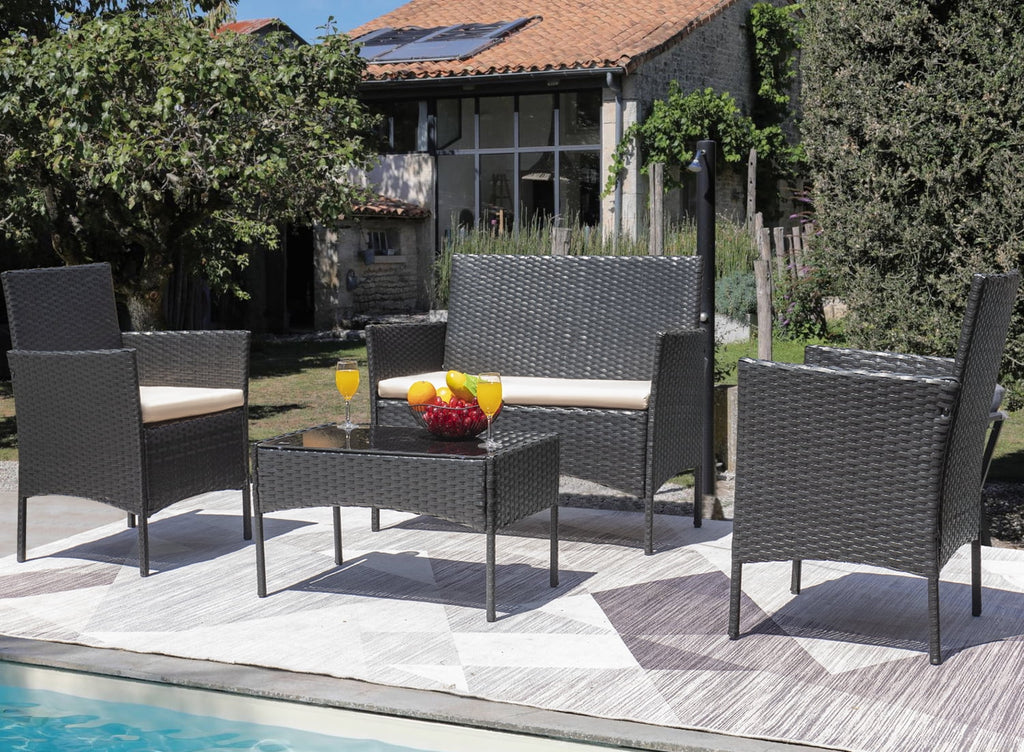 4 Pieces PE Rattan Wicker Patio Conversation Set J4775