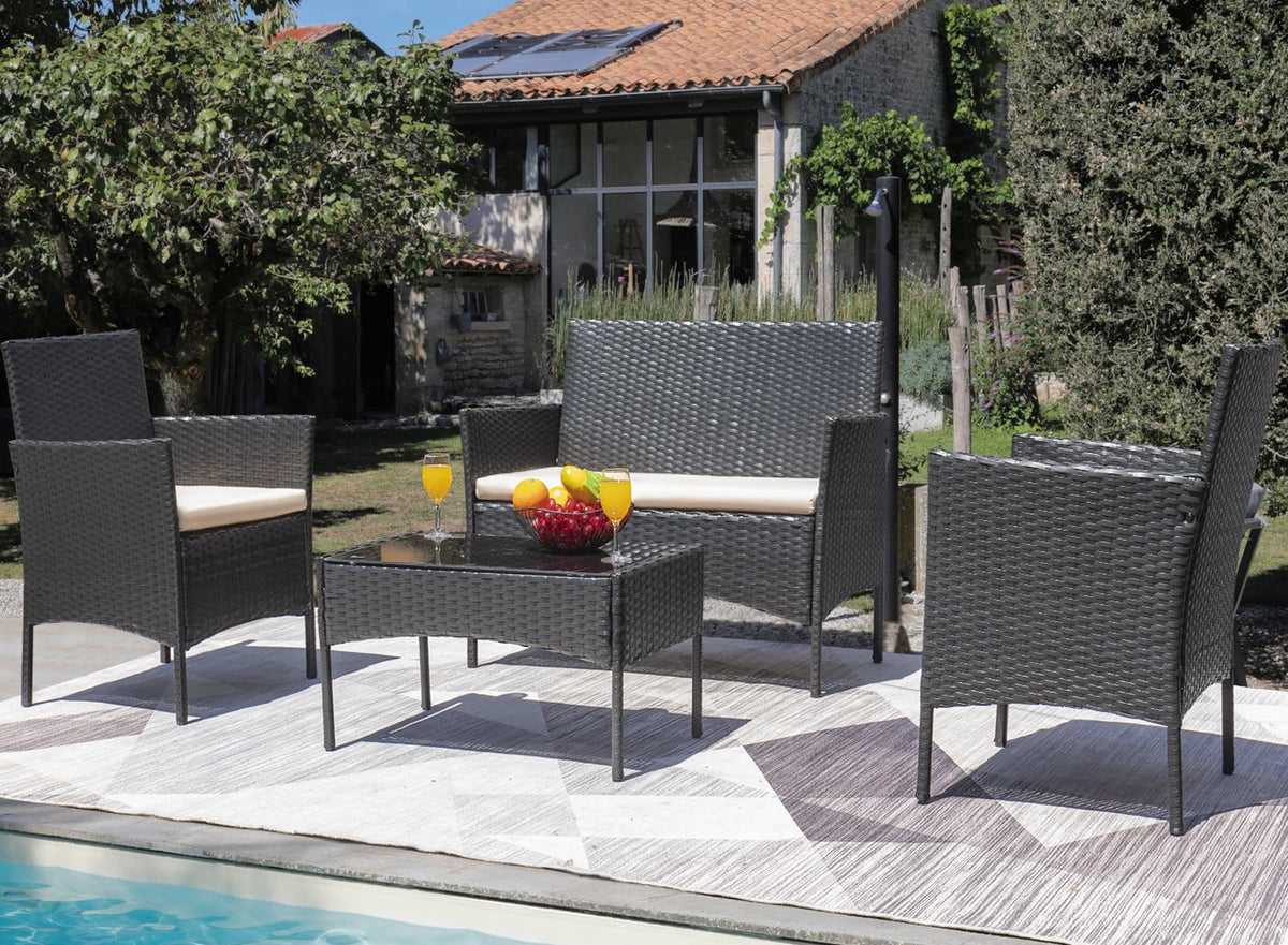 4 Pieces PE Rattan Wicker Patio Conversation Set J4775