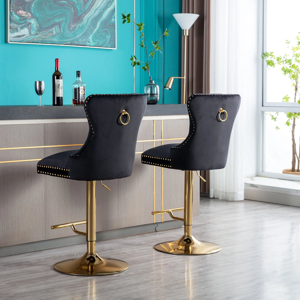 Black Velvet Swivel Bar Stools Set of 2 A291