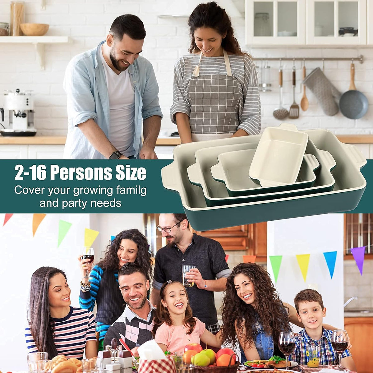 Ceramic Baking Dish Set of 4 Pcs, Rectangular Porcelain Bakeware, 14.7 x 8.5 x 2.6 Inches P871