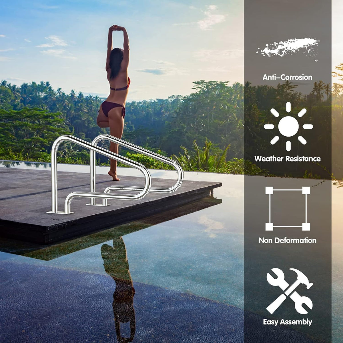 Stainless Steel Pool Hand Rail with Base Plate W1017