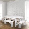 Antique Rustic White Solid Pine Folding Farm Bench I4096