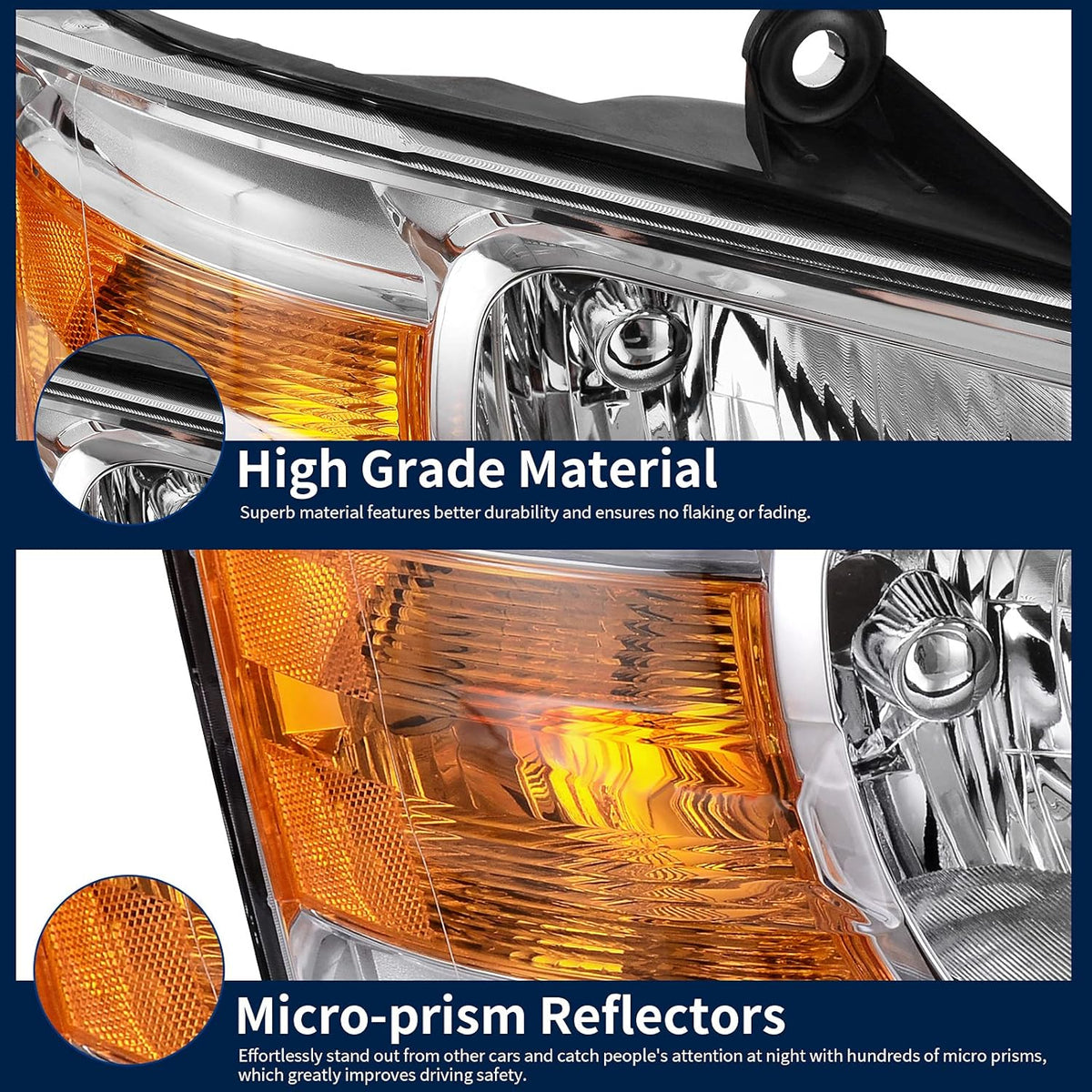 Chrome Housing Amber Reflector Clear Lens Headlight Assembly J256576