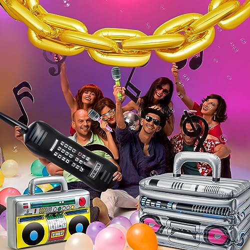 29 Pcs 80s 90s Party Decorations Inflatable Boom Box Beverage Cooler Gold Foil Chain Balloons E567088