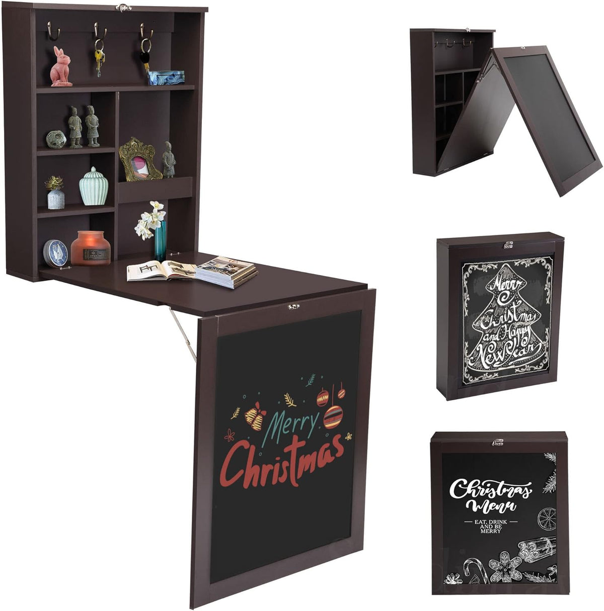 Wall Mounted Desk Fold Down Table Craft Cabinet with Storage Shelves S6585