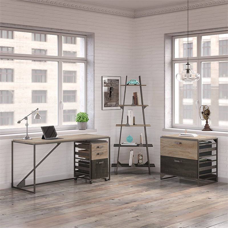 4 Piece Industrial Office Set in Rustic Gray E4729