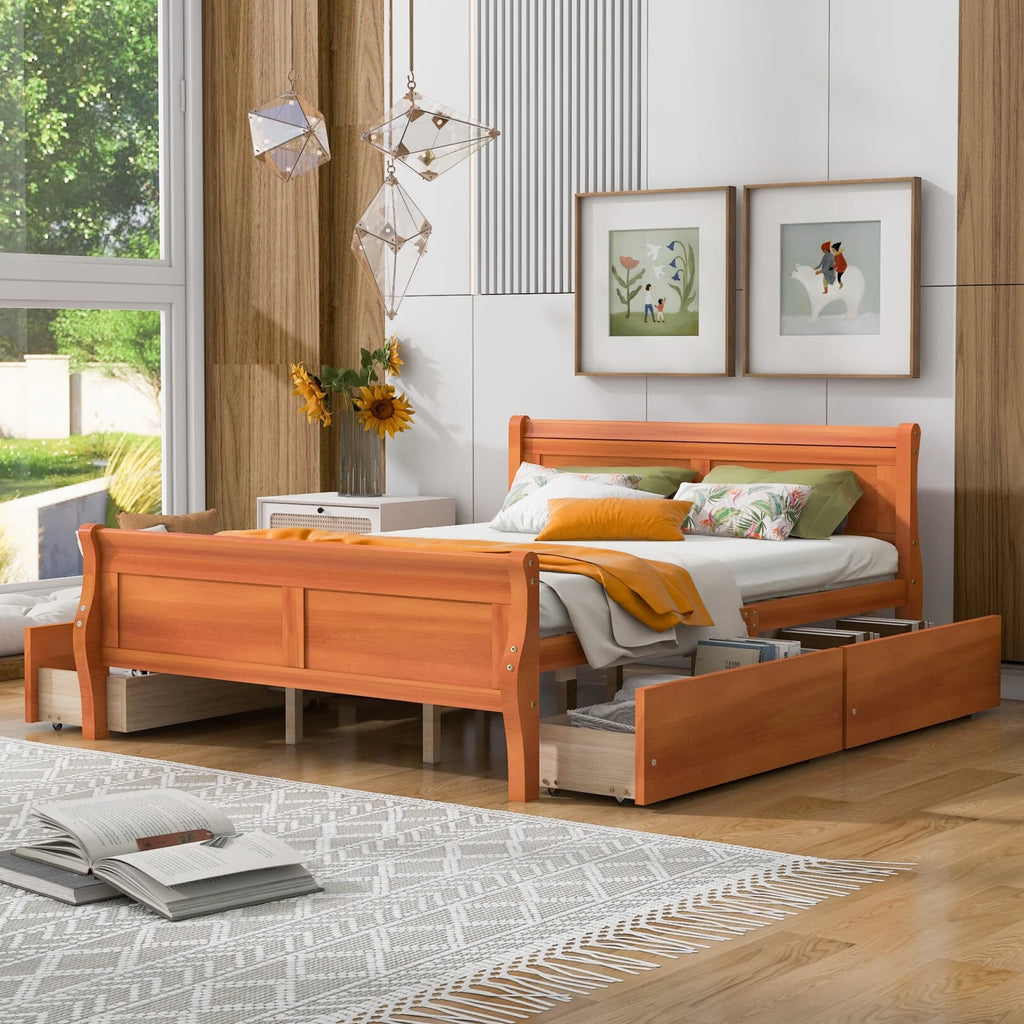 Queen Size Wood Platform Bed with 4 Drawers K1883