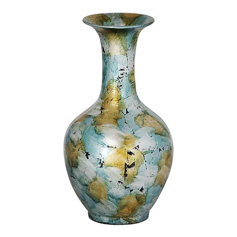 Green/Gold Ceramic Trumpet Vase B382402