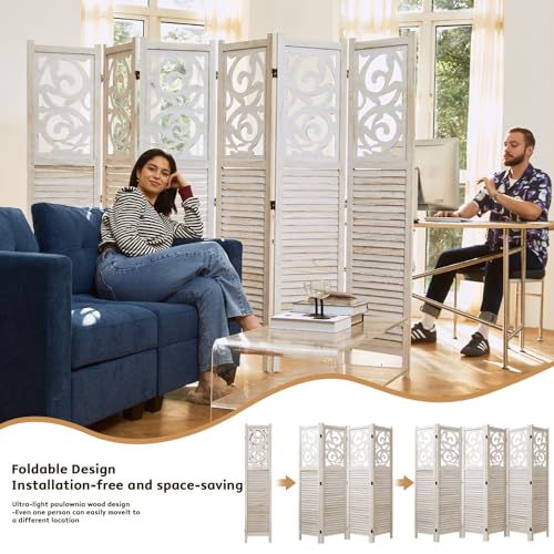 4 Panels Wood Carved Folding Room Divider O59066