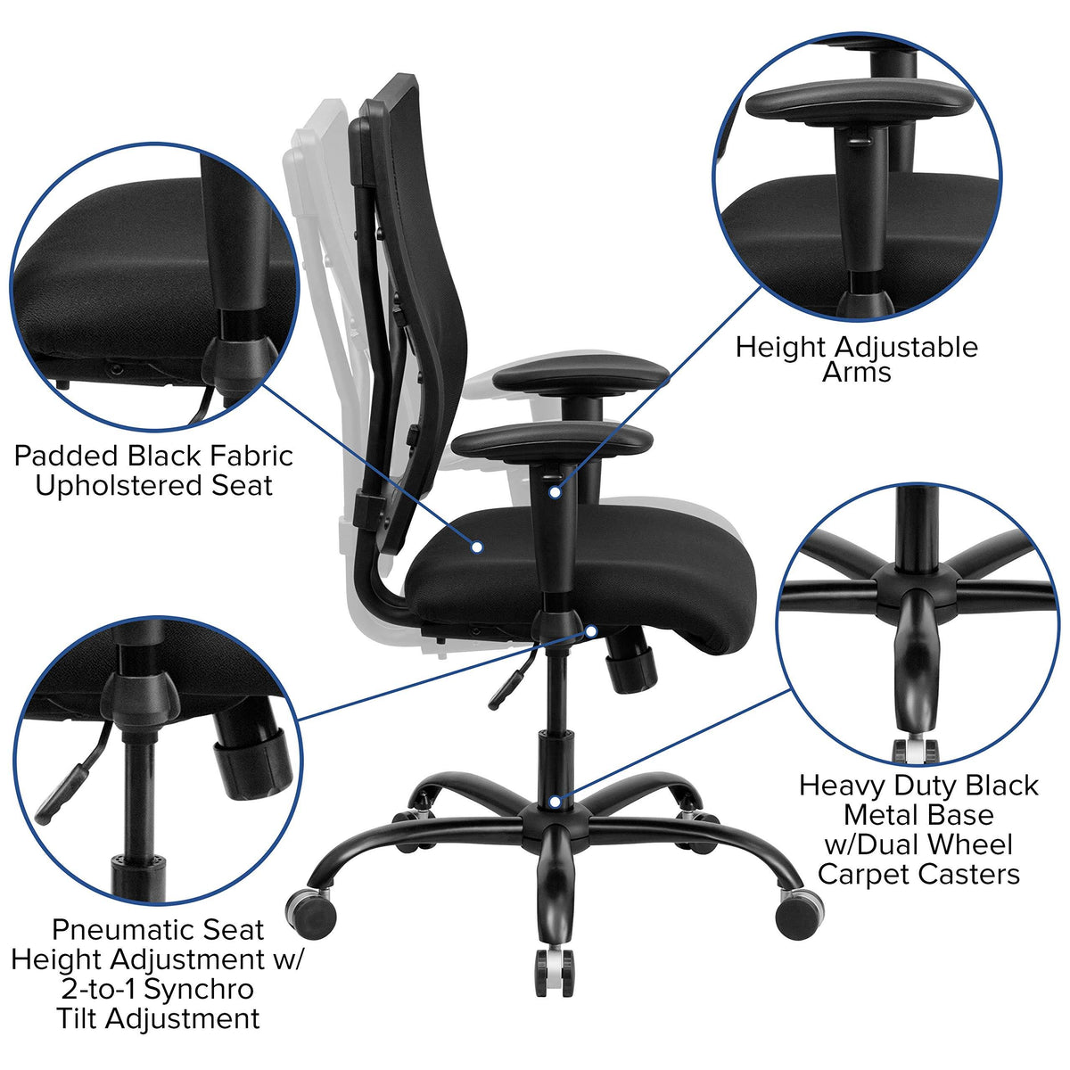 Black Mesh Office Chair with Arms, 400 lb. Capacity V2590