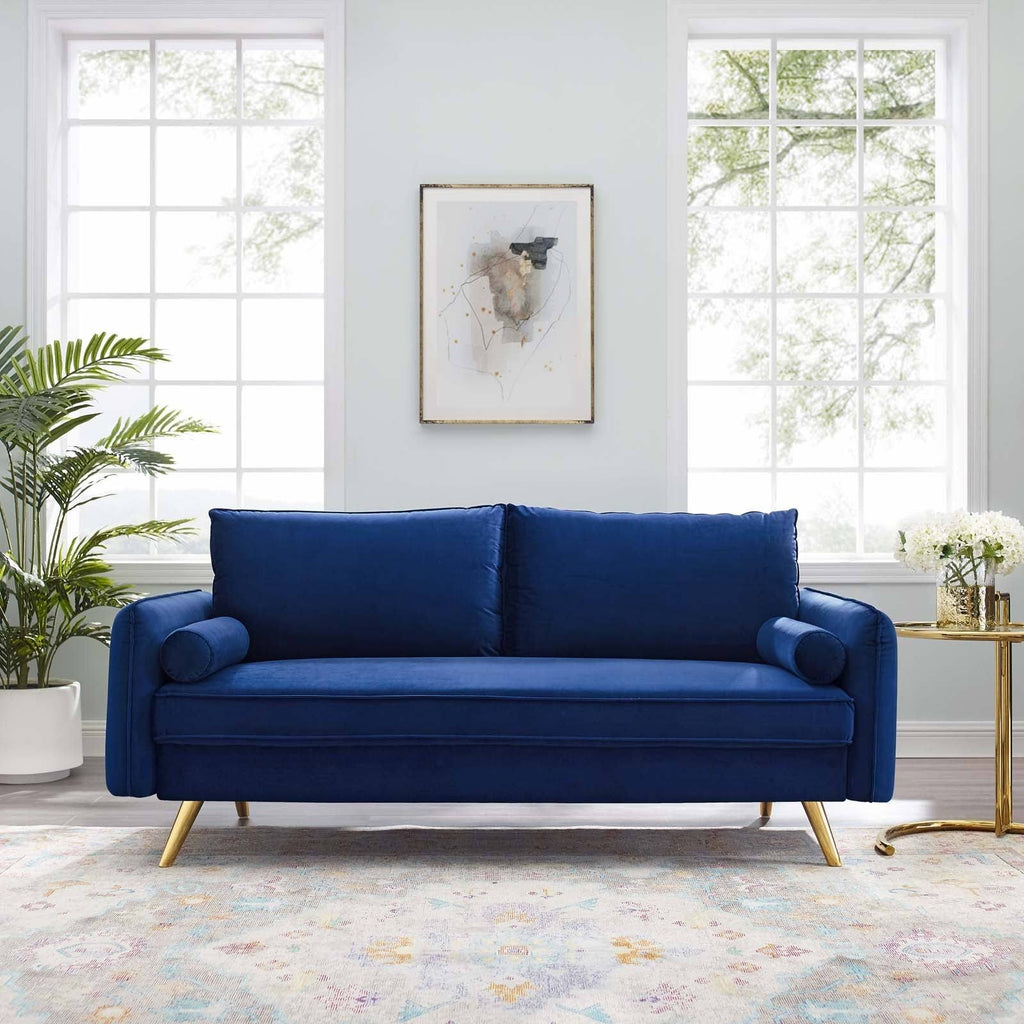 Navy Performance Velvet Sofa I659