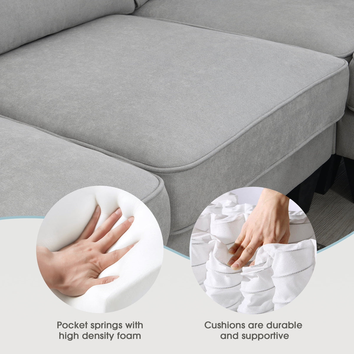 7 Seat Fabric U Shape Sectional Sofa with 3 Pillows Y42782