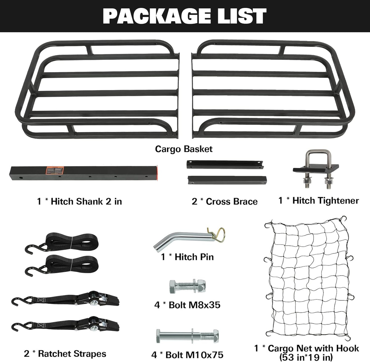Hitch Mount Cargo Carrier with Net and Strap T88643