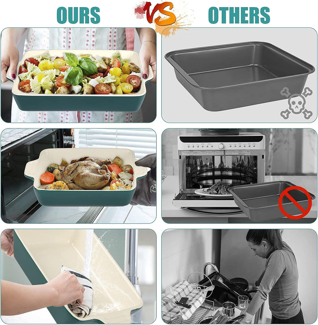 Ceramic Baking Dish Set of 4 Pcs, Rectangular Porcelain Bakeware, 14.7 x 8.5 x 2.6 Inches P871