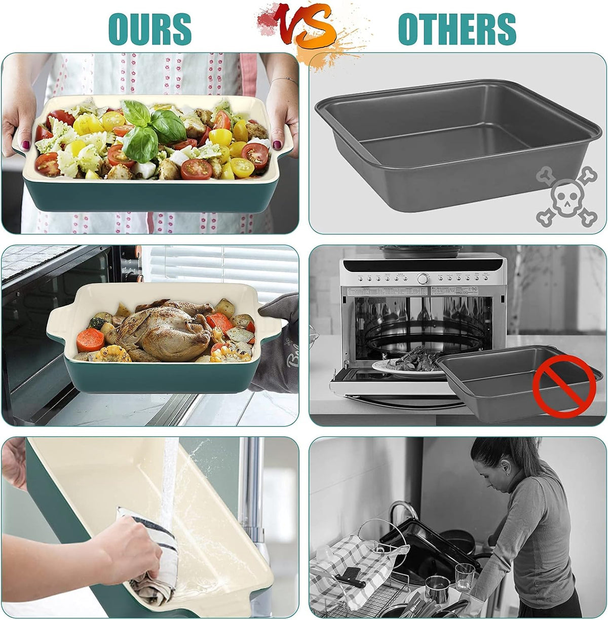 Ceramic Baking Dish Set of 4 Pcs, Rectangular Porcelain Bakeware, 14.7 x 8.5 x 2.6 Inches P871