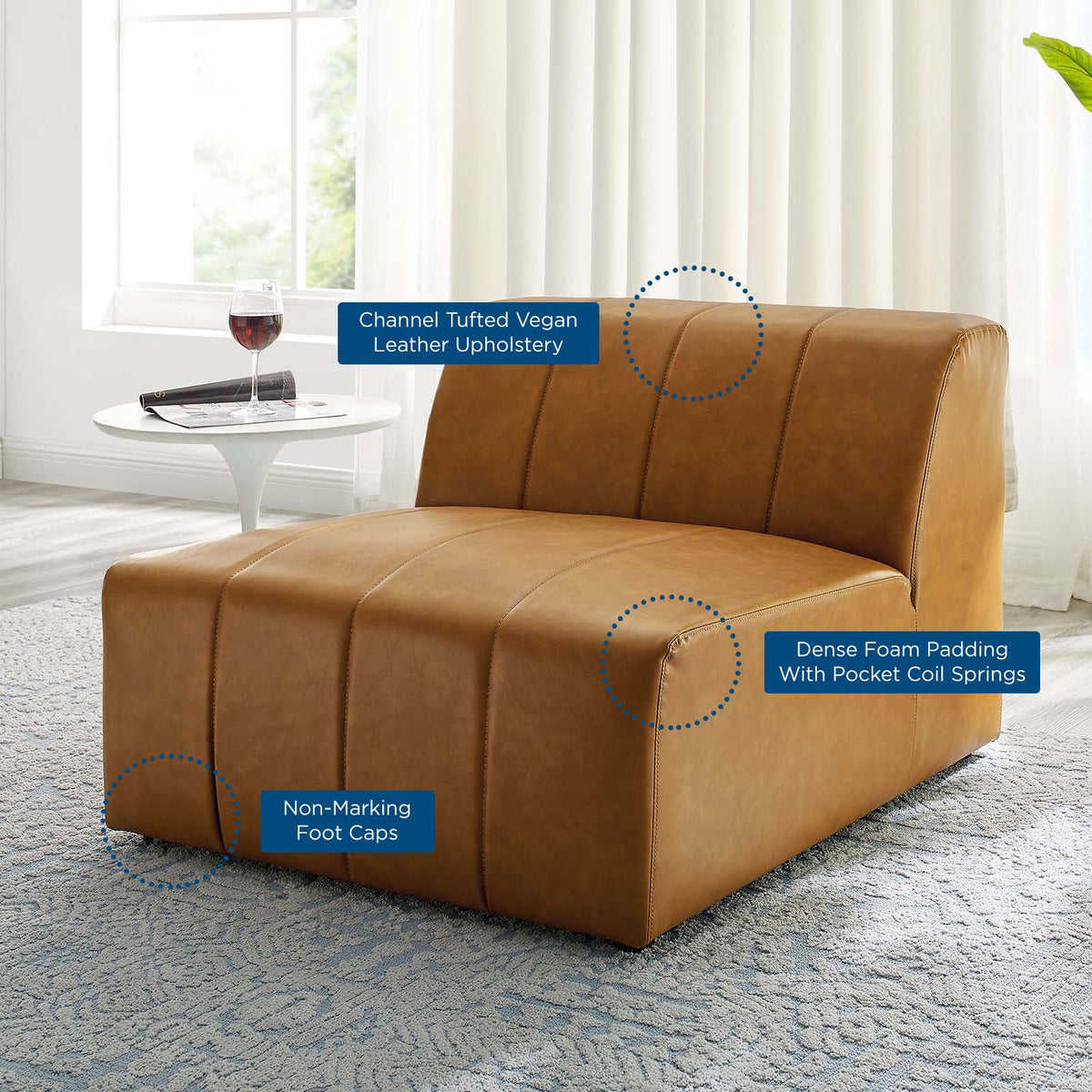 Tan Faux Vegan Leather Sofa Middle Chair O281850