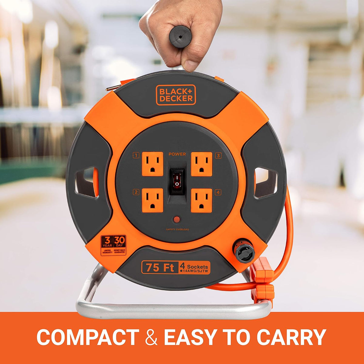 75 ft 14AWG SJTW Retractable Extension Cord with 4 Outlets V515972