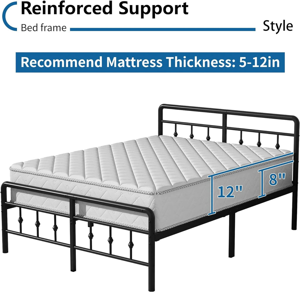 Queen Metal Platform Bed Frame with Headboard and Footboard J634413