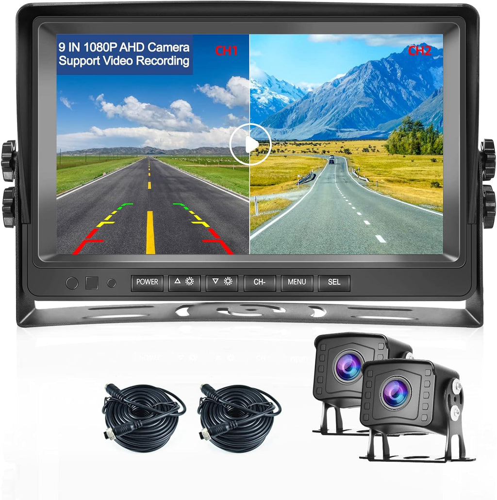 9 Inch HD 1080P Split Screen DVR Monitor Wired Rear View Camera D5055
