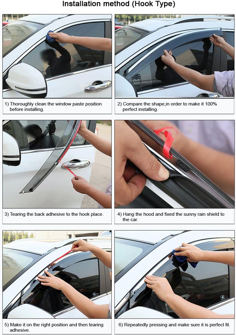 Car Window Visor Vent Shade Deflector Sun/Rain/Fog Guards Pack of 2 W4309