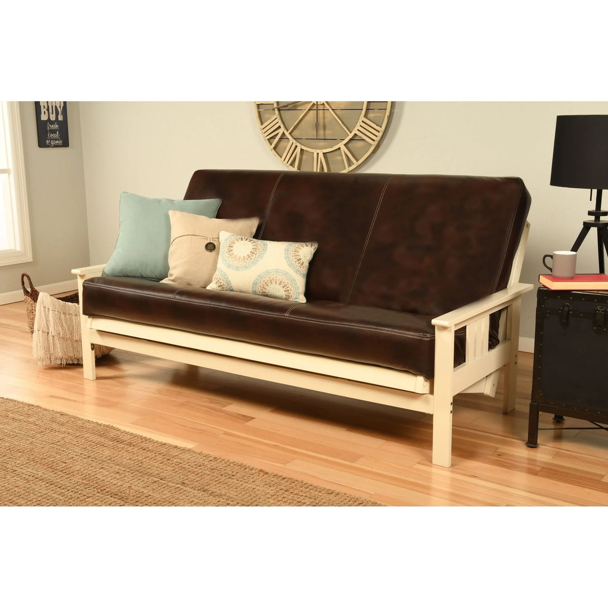 Antique White Sofa with Faux Leather Mattress Cover C13118