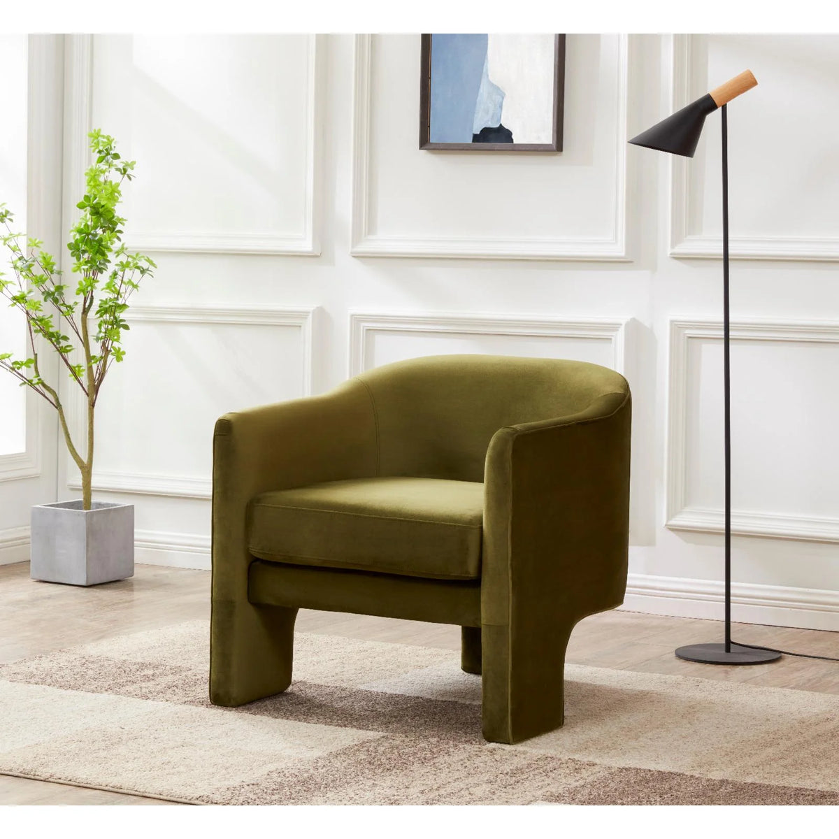 Olive Green Velvet Accent Chair E6872